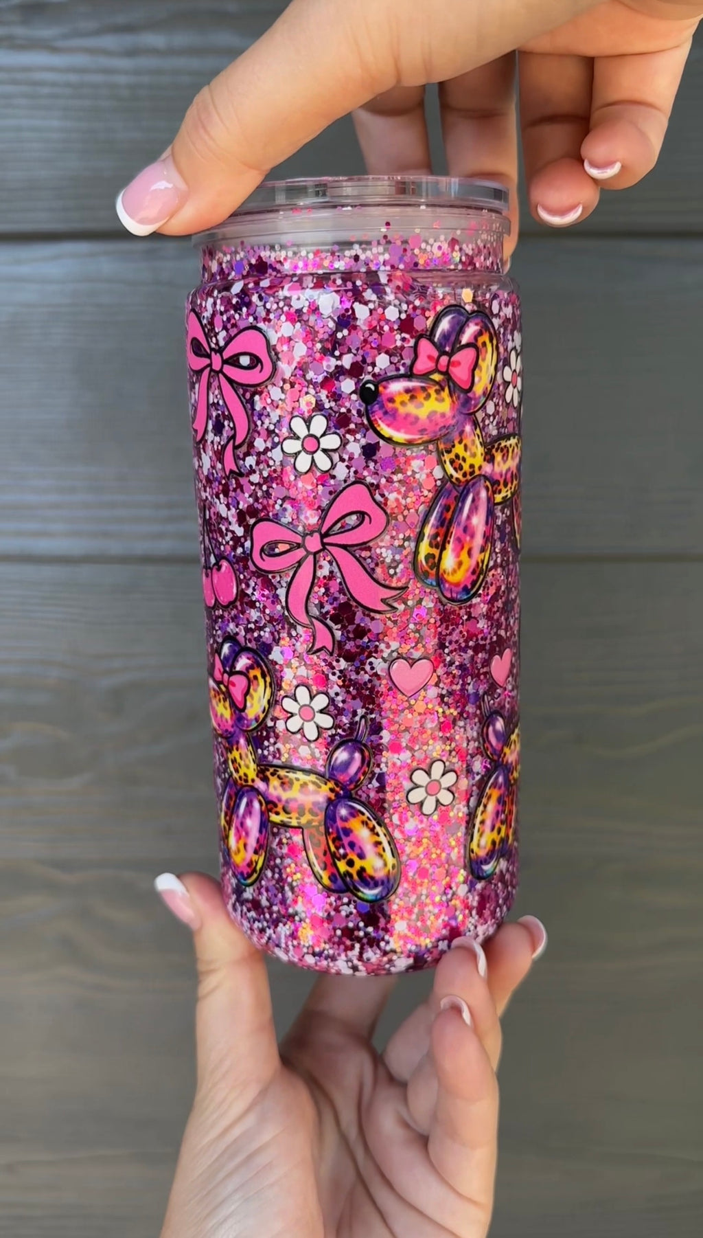 20oz Premade Pink Balloon Dogs Cup