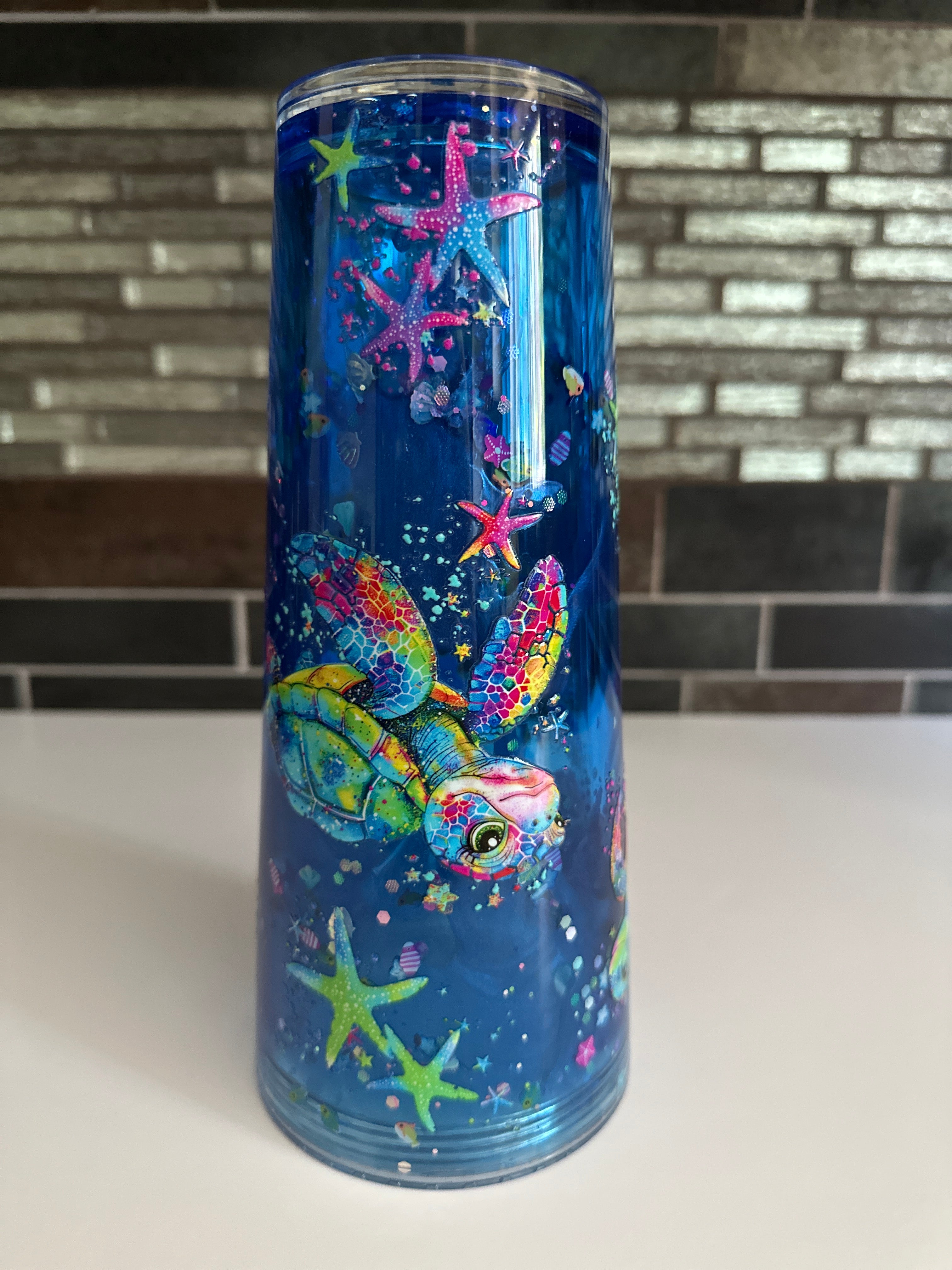Pre Made 24 oz Acrylic Tumbler - Aquarium w/ Turtle Decal