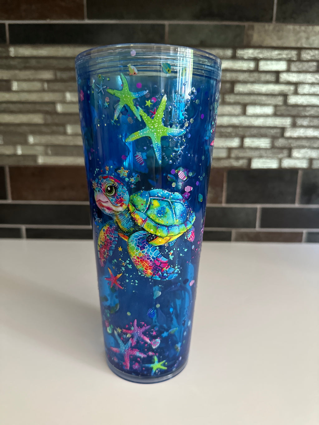 Pre Made 24 oz Acrylic Tumbler - Aquarium w/ Turtle Decal