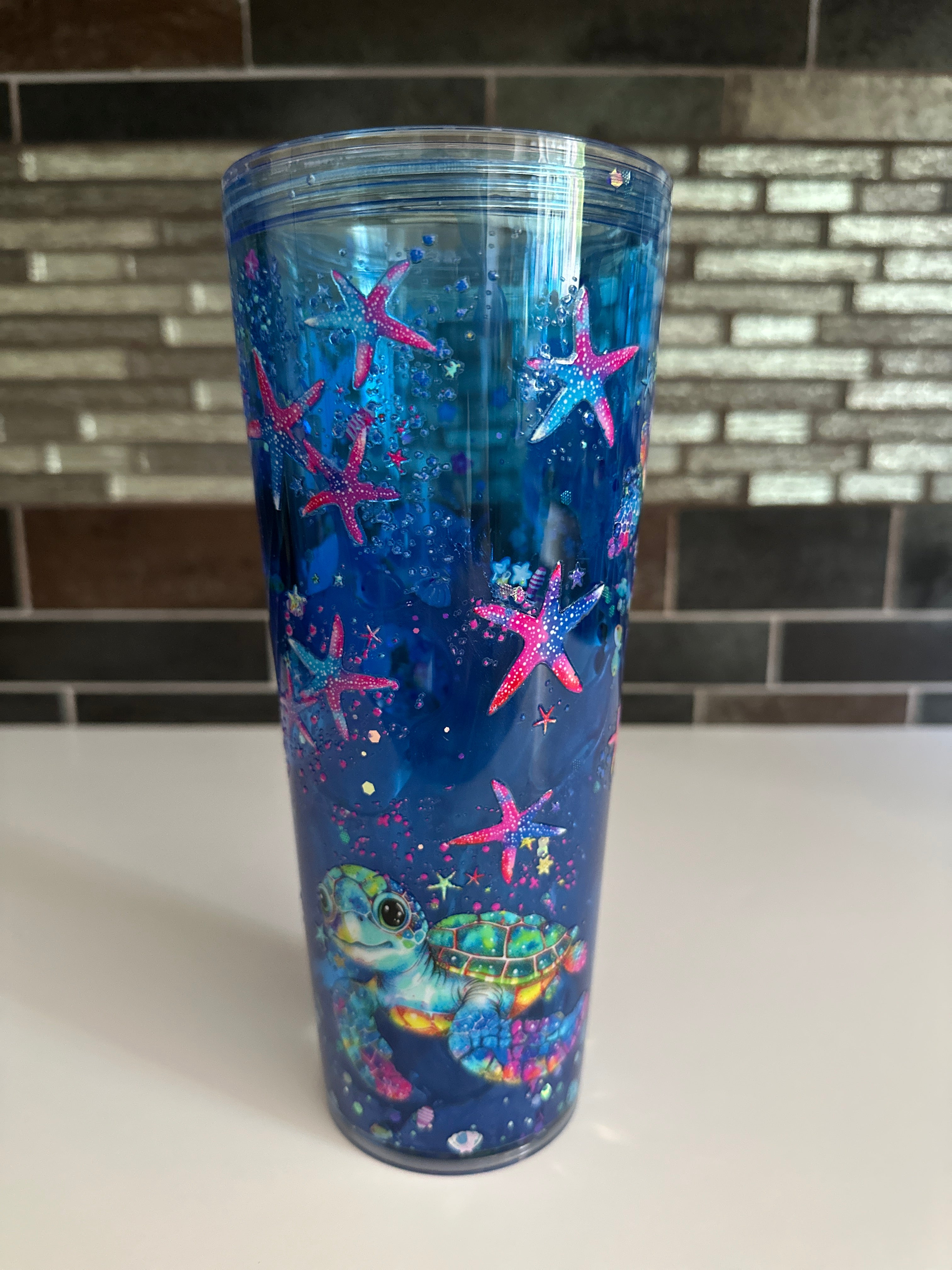 Pre Made 24 oz Acrylic Tumbler - Aquarium w/ Turtle Decal