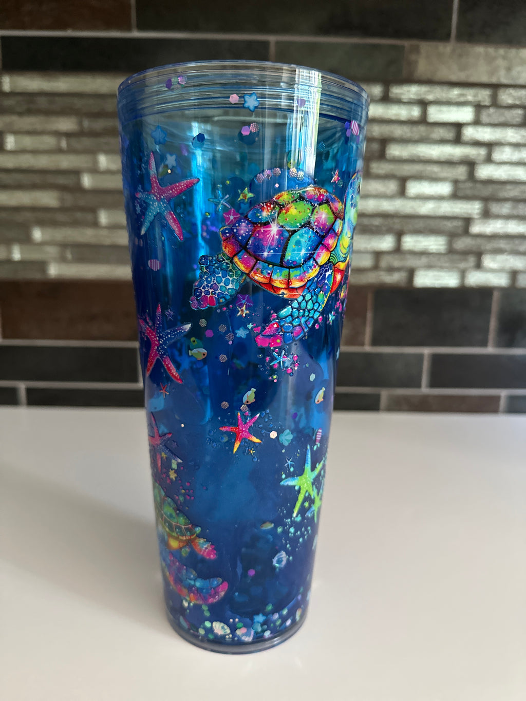 Pre Made 24 oz Acrylic Tumbler - Aquarium w/ Turtle Decal