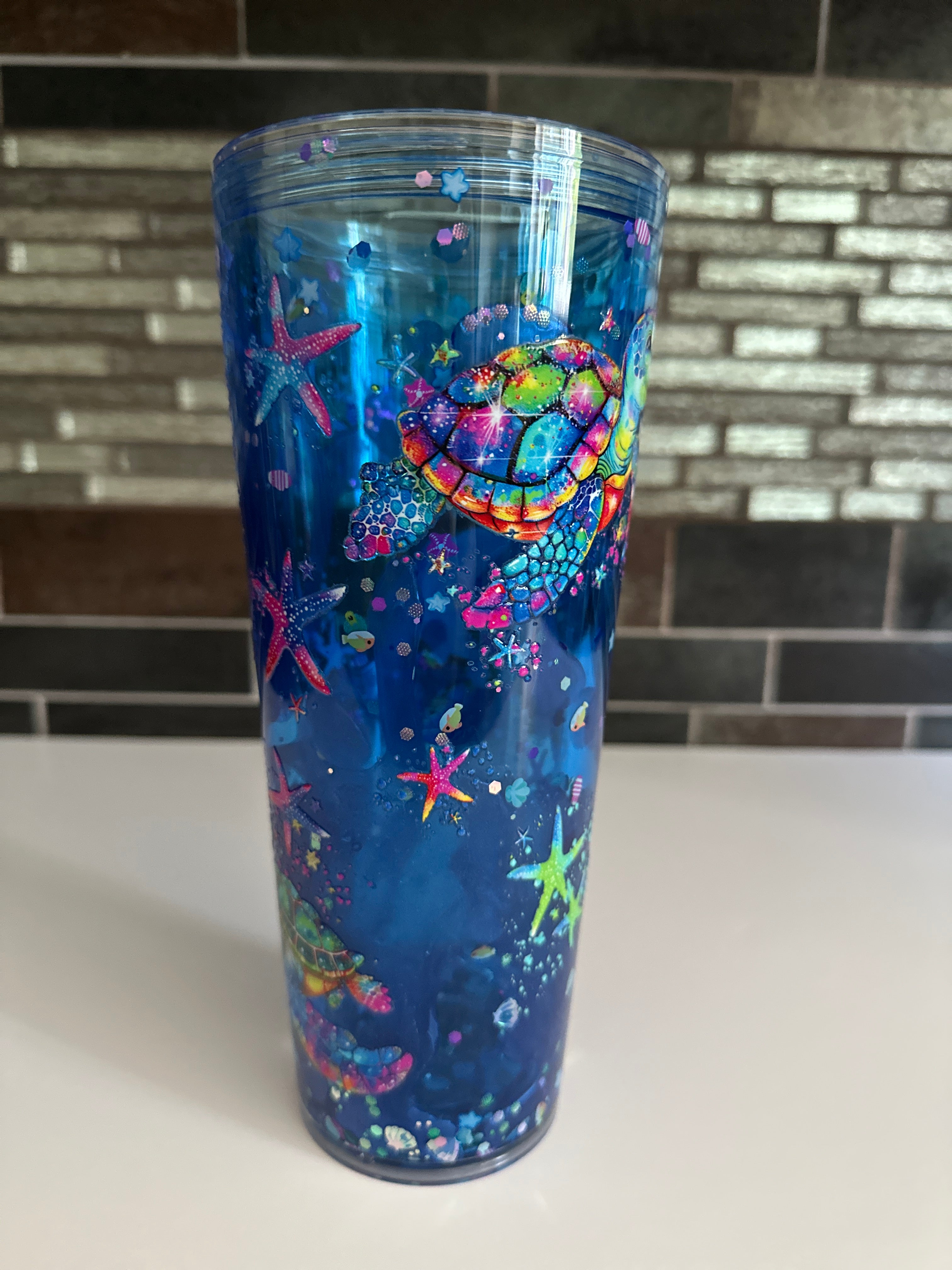 Pre Made 24 oz Acrylic Tumbler - Aquarium w/ Turtle Decal